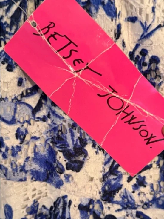 Beautiful Betsey Johnson Blue and White Eyelet Floral Midi Dress 4 NWT - Picture 4 of 6